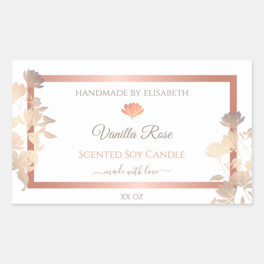 Bloemenproduct Verpakkingsetiketten Wit Rose Gold Rechthoekige Sticker (Voorkant)