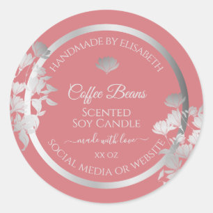 Bloemenproduct Verpakkingsetiketten Zilver en Roze Ronde Sticker