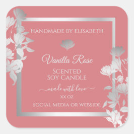 Bloemenproduct Verpakkingsetiketten Zilver en Roze Vierkante Sticker