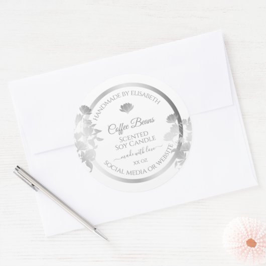 Bloemenproductetiketten Wit en zilverkleurig Ronde Sticker (Envelop)