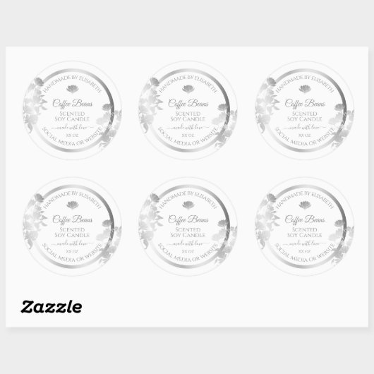 Bloemenproductetiketten Wit en zilverkleurig Ronde Sticker (Vel)