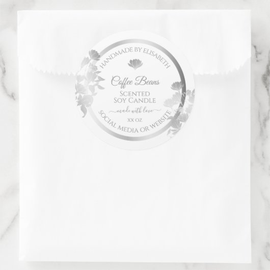 Bloemenproductetiketten Wit en zilverkleurig Ronde Sticker (Tas)