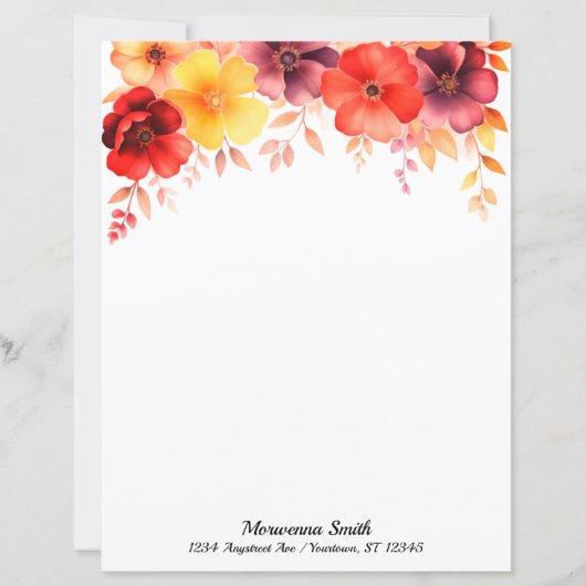 Bloemenrand in kleuren van zonsondergang briefpapi (Voorkant)