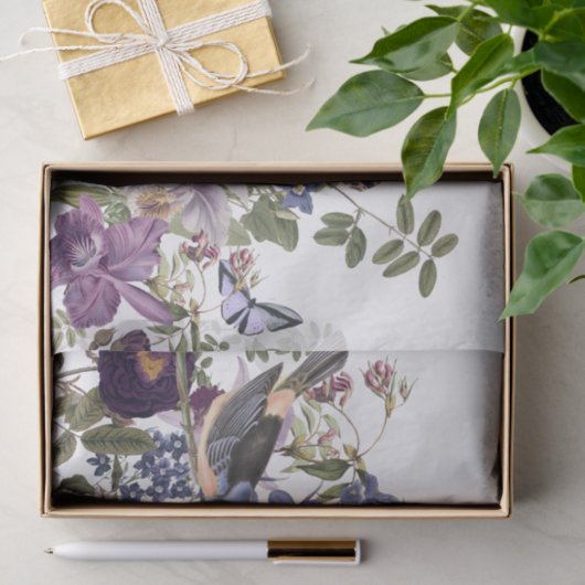 Bloemenrand met vogel, vlinders ontkoppeling tissuepapier (Geschenk)