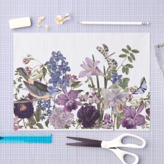 Bloemenrand met vogel, vlinders ontkoppeling tissuepapier (Craft)