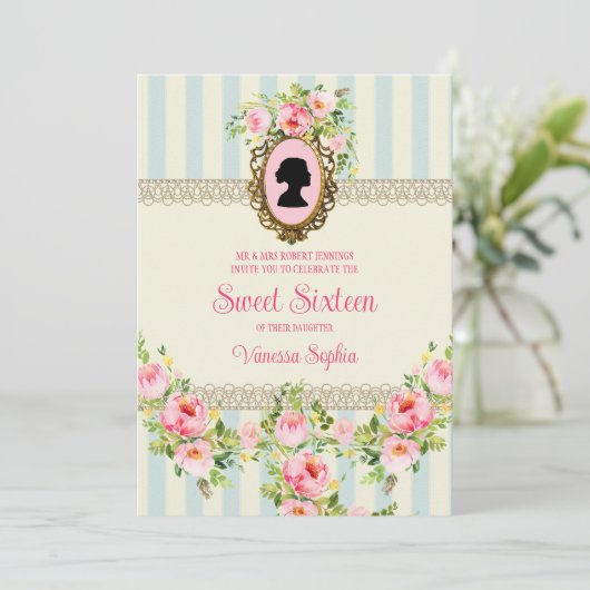 Bloemenregentschap Sweet Sixteen Invitation Kaart (Staand voorkant)