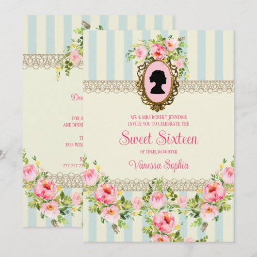  Bloemenregentschap Sweet Sixteen Invitation Kaart (Voorkant / Achterkant)