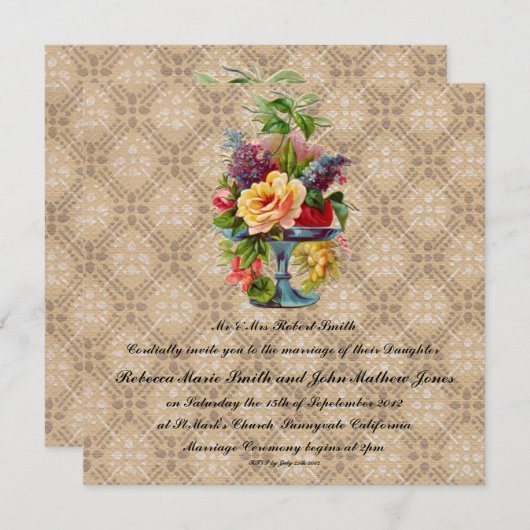 bloemenreliëf effect bruiloft uitnodigingen (Voorkant / Achterkant)