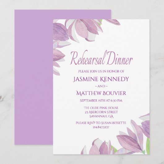 Bloemenrepetitiediner Paarse Waterverf Bloemen Kaart (Voorkant / Achterkant)