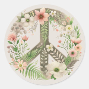 bloemenretro "Bloom in Peace" Vredesbord Ronde Sticker