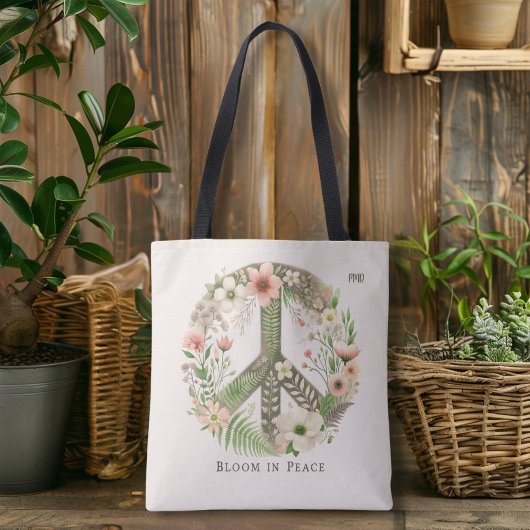  bloemenretro "Bloom in Peace" Vredesbord Tote Bag