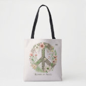 bloemenretro "Bloom in Peace" Vredesbord Tote Bag (Voorkant)