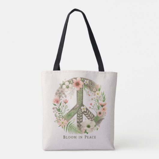  bloemenretro "Bloom in Peace" Vredesbord Tote Bag (Achterkant)