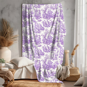  bloemenretro paarse toile de jouy fle fleece deken