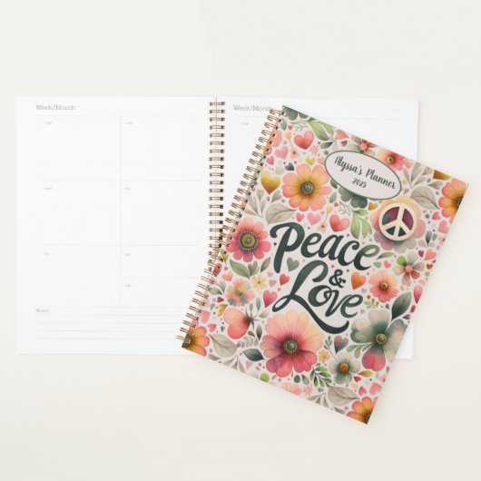 Bloemenretro Peace & Love Jaar Planner (Display)
