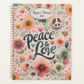 Bloemenretro Peace & Love Jaar Planner (Voorkant)