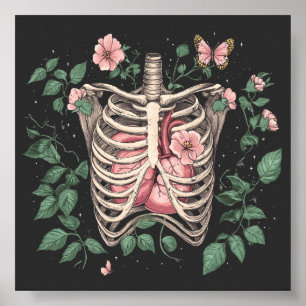 Bloemenribbenkast en hart botanische illustratie poster