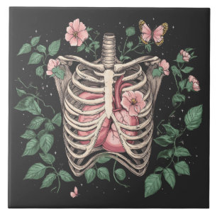 Bloemenribbenkast en hart botanische illustratie tegeltje