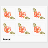 Bloemenrode rozenbloesem, waterverf illustratie vierkante sticker (Vel)