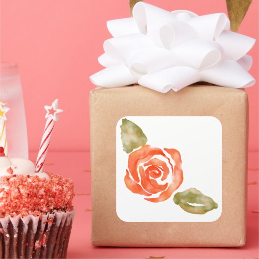 Bloemenrode rozenbloesem, waterverf illustratie vierkante sticker (Feest)