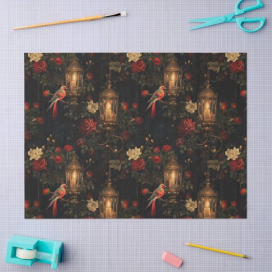 Bloemenrode vogels en lantaarns Decoupage Tissuepapier (Craft)