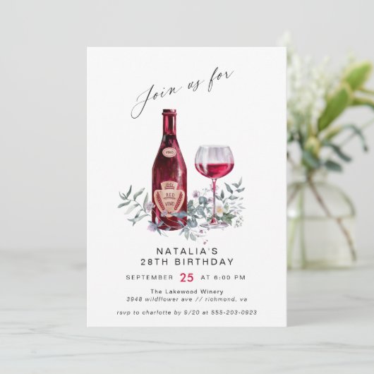 Bloemenrode wijnproeverij | Verjaardag van moderne Kaart (Staand voorkant)