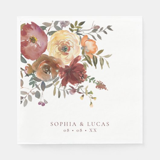 Bloemenroest Bourgondische herfstbruiloft Servet (Voorkant)