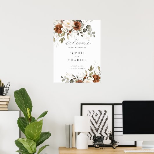 Bloemenroest crème groen bruiloft welkomstbord poster (Thuiskantoor)