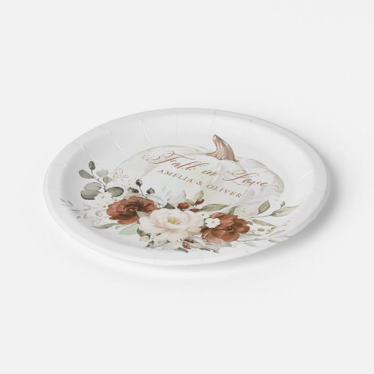 Bloemenroest groen pompoen bruiloft Herfst in lief Papieren Bordje (Gekanteld)