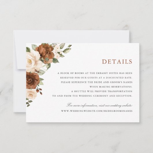 Bloemenroest perzik groen bruiloft details invoege kaart (Voorkant)