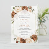 Bloemenroest perzik groen goud geometrische bruilo kaart (Staand voorkant)