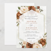 Bloemenroest perzik groen goud geometrische bruilo kaart (Voorkant / Achterkant)