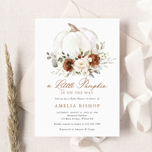 Bloemenroest pompoen groen Herfst Baby shower Invi Kaart