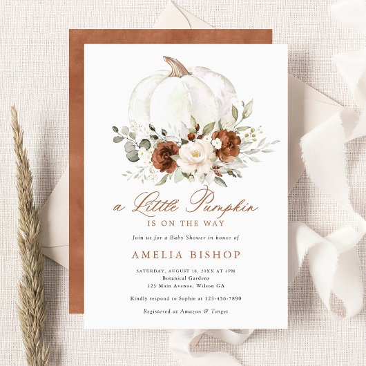 Bloemenroest pompoen groen Herfst Baby shower Invi Kaart