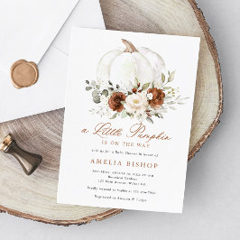 Bloemenroest pompoen groen Herfst Baby shower Invi Kaart