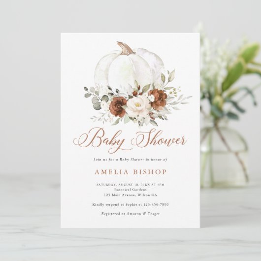 Bloemenroest pompoen groen Herfst Baby shower Kaart (Staand voorkant)