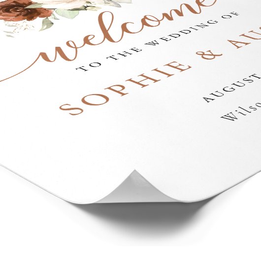 Bloemenroest pompoen herfst bruiloft welkom teken poster (Hoek)