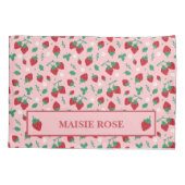 Bloemenrood aardbeienpatroon gepersonaliseerde Kin Kussensloop (Achterkant)