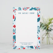  Bloemenrood & Blauw Persoonlijke Vakantie Briefpapier (Staand voorkant)