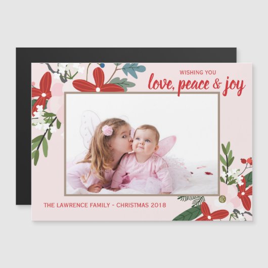 Bloemenrood Blush Roze Kerstvakantie fotokaart (Voorkant / Achterkant)