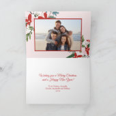 Bloemenrood Blush Roze Kerstvakantie fotokaart Feestdagen Kaart (Binnen)