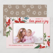 Bloemenrood Blush Roze Kerstvakantie fotokaart Feestdagenkaart (Voorkant / Achterkant)
