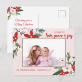 Bloemenrood Blush Roze Kerstvakantie fotokaart Feestdagenkaart (Voorkant / Achterkant)