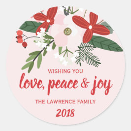 Bloemenrood Blush Roze Kerstvakantie Ronde Sticker