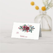 Bloemenrood bordeaux winter boeket bruiloft gast plaatskaartje (Voorkant)