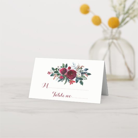Bloemenrood bordeaux winter boeket bruiloft gast plaatskaartje
