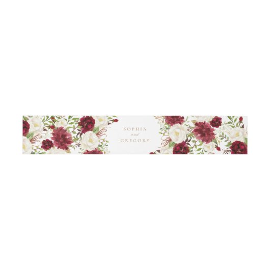 Bloemenrood bordeaux wit elegante bruiloft uitnodigingen wikkel (Vlak)