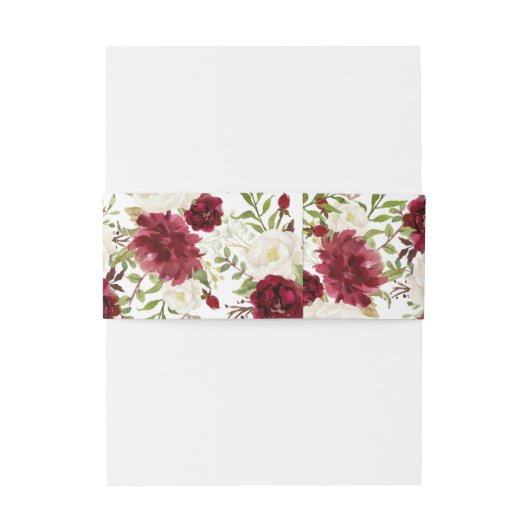 Bloemenrood bordeaux wit elegante bruiloft uitnodigingen wikkel (Achterkant Voorbeeld)