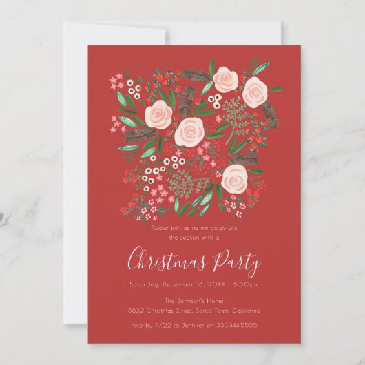 Bloemenrood botanisch kerstfeest kaart (Voorkant)
