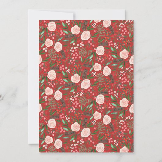 Bloemenrood botanisch kerstfeest kaart (Achterkant)